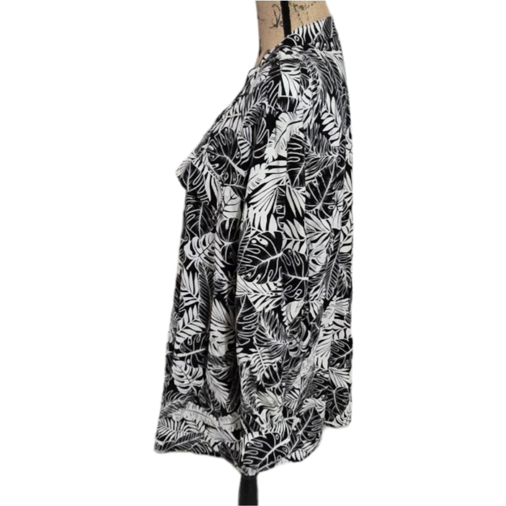 Calvin Klein Black White Tropical Palm Linen Blend Button Blouse Top Shirt 3X - Picture 3 of 11